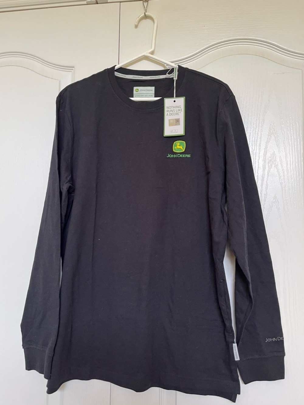 John Deere Black Long Sleeve Shirt with Green Logo